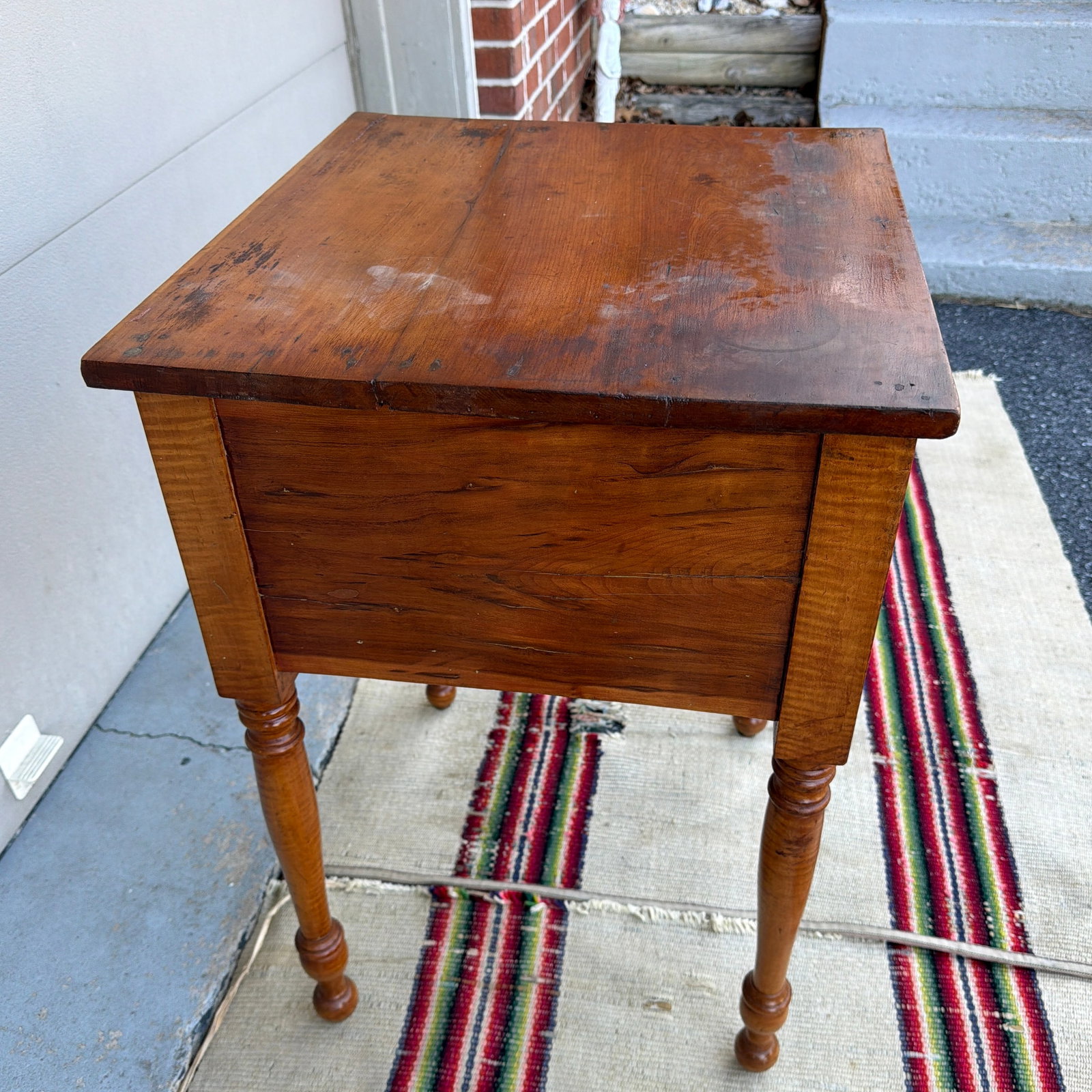 A Nice Antique Pennsylvania Sheraton Cherry and Tiger Maple 2 Drawer Side Table, Circa 1830's - 2