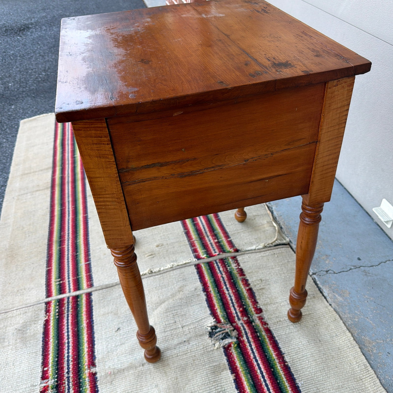 A Nice Antique Pennsylvania Sheraton Cherry and Tiger Maple 2 Drawer Side Table, Circa 1830's - 3