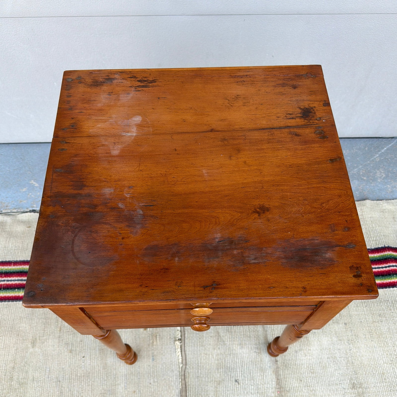 A Nice Antique Pennsylvania Sheraton Cherry and Tiger Maple 2 Drawer Side Table, Circa 1830's - 4