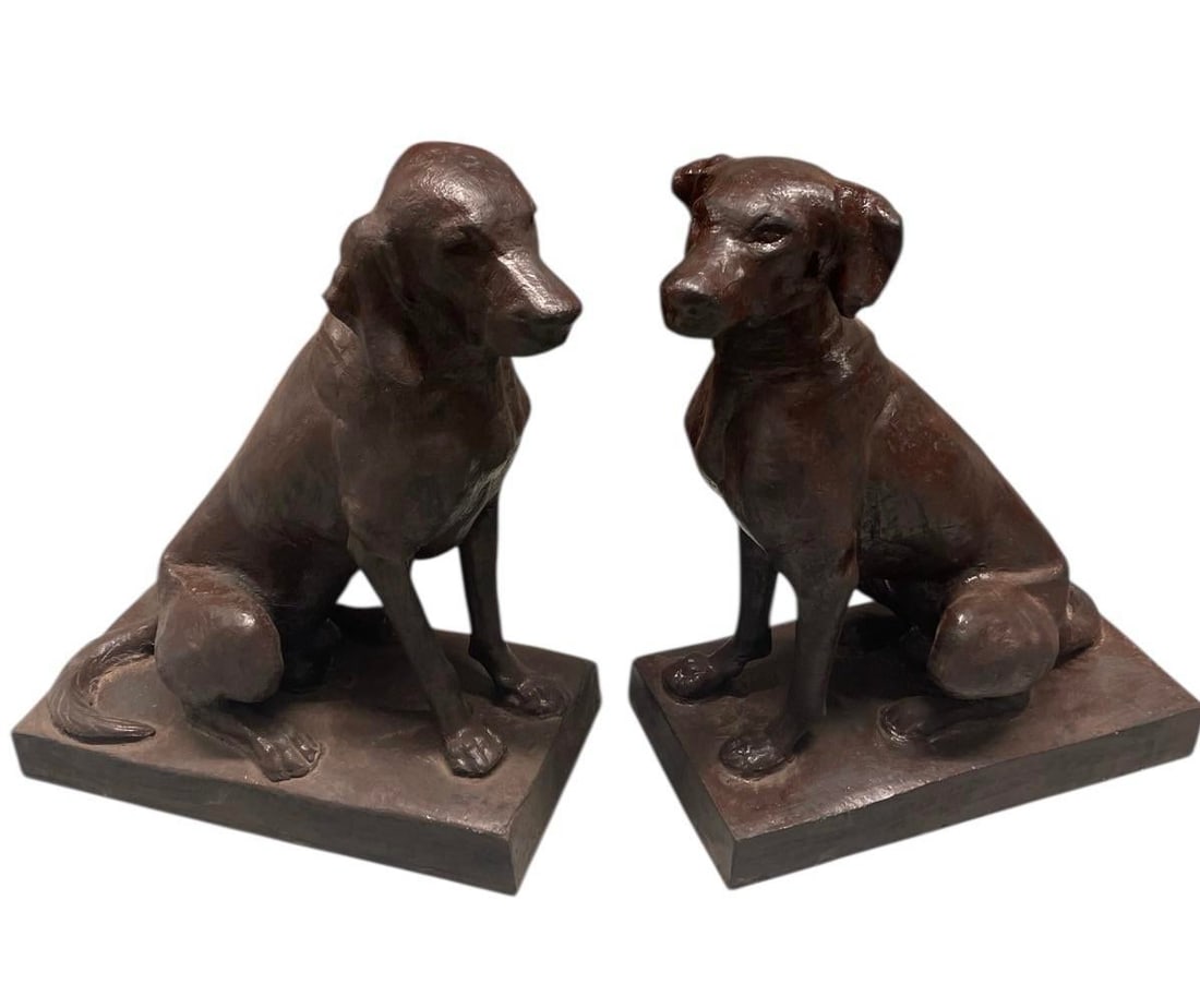 Pair of Vintage Cast Iron Seated Hound Statues - 5