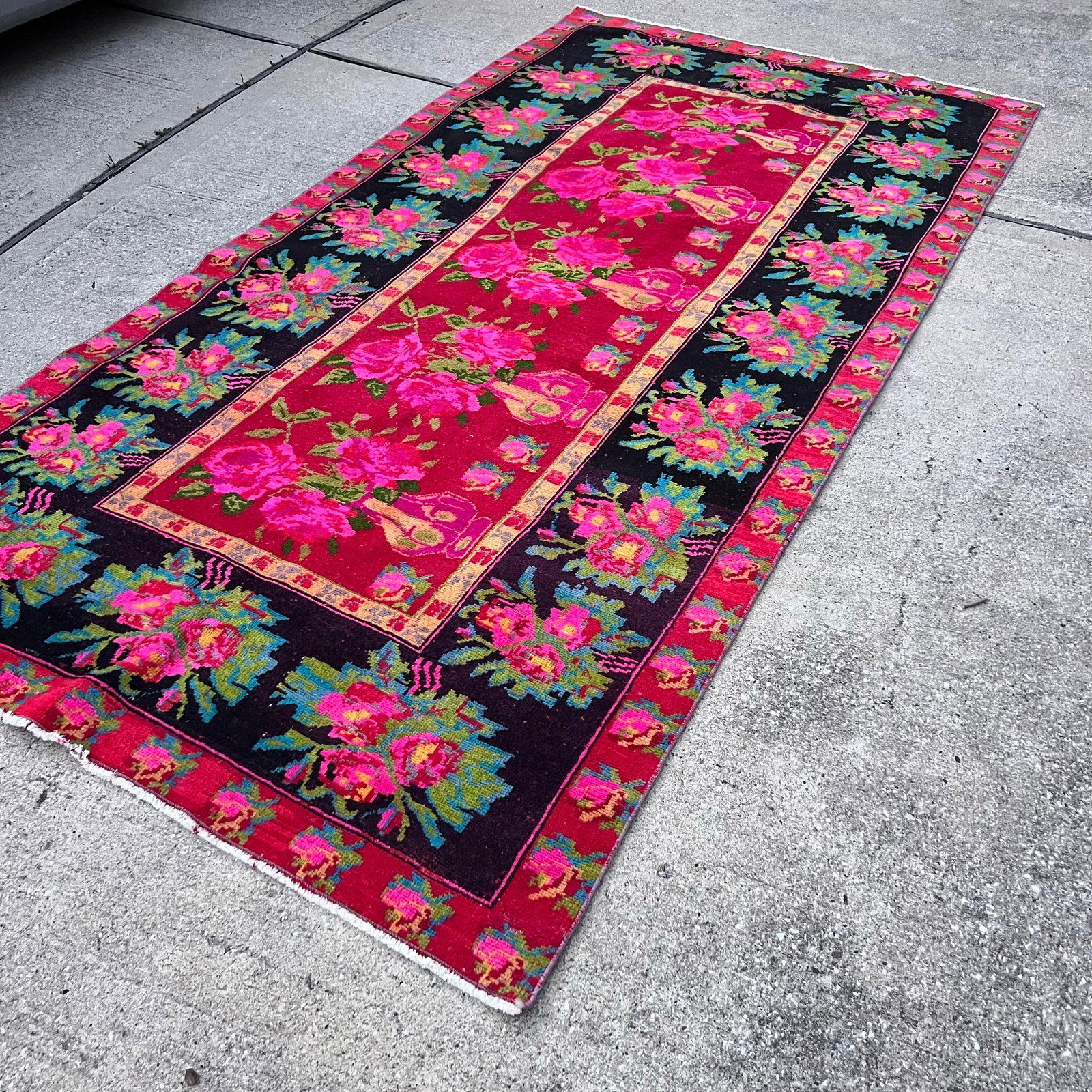 1930s Vintage Karabakh Rug Caucasian Handwoven Wool on Cotton Foundation pinkVibrant Floral Rug - - 3