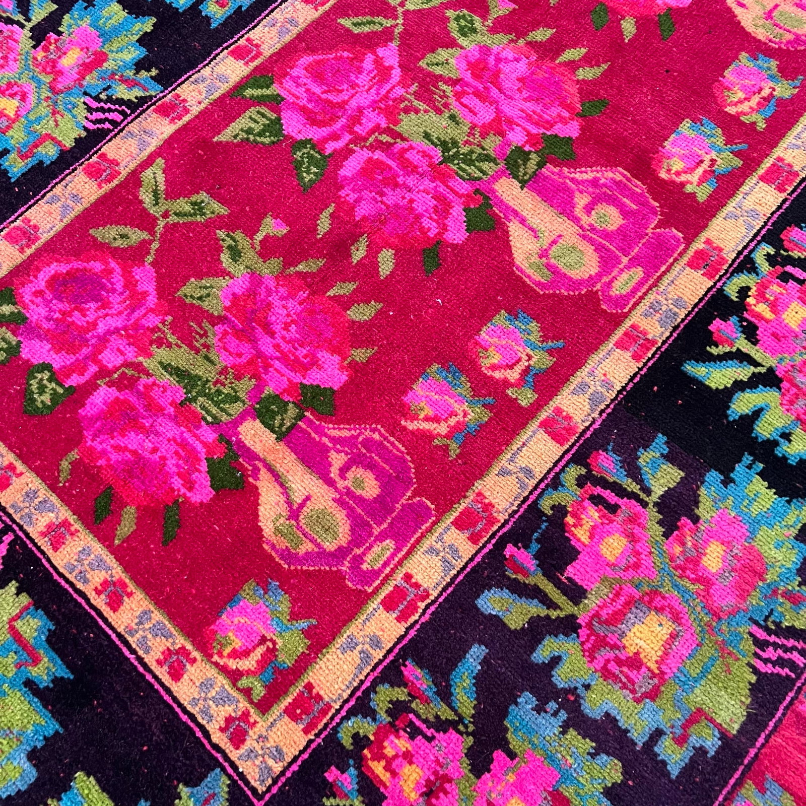 1930s Vintage Karabakh Rug Caucasian Handwoven Wool on Cotton Foundation pinkVibrant Floral Rug - - 5
