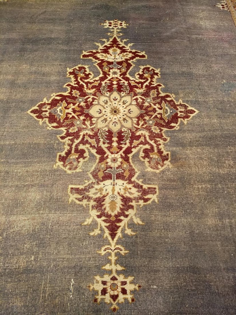 Antique Indian Agra Oversize Rug in Open Field in Blue/Purple - 2