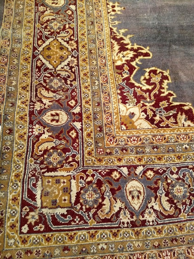Antique Indian Agra Oversize Rug in Open Field in Blue/Purple - 3