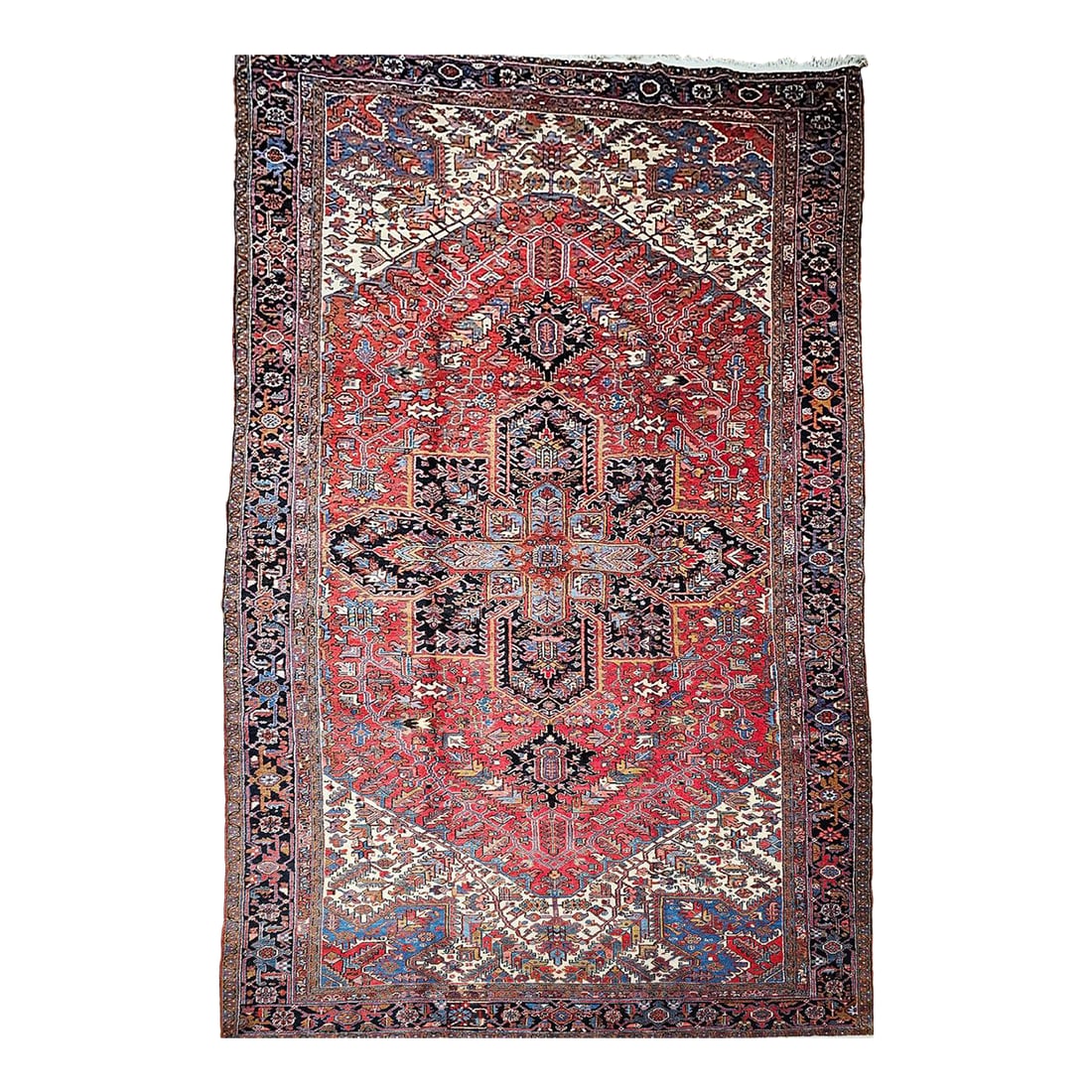 Antique Oversize Heriz Rug, Wool With Vegetable Dyes, Nw Persia, 1920s: This exceptional early 20th-century oversize Heriz rug, woven in the Azerbaijan region of Northwest Persia. Handwoven using natural vegetable dyes, this rug displays a luminous palette that has