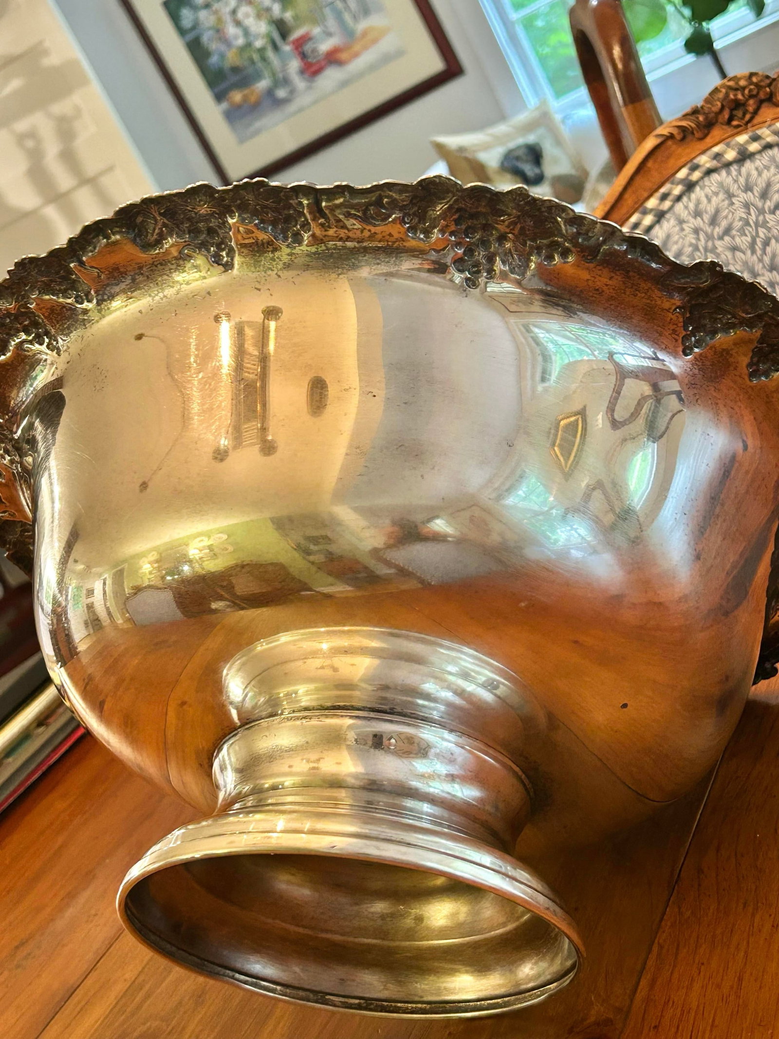 Vintage Gorham Newport Silverplate Punch Bowl, 18" Diameter Footed Centerpiece With Grape & Shell - 10