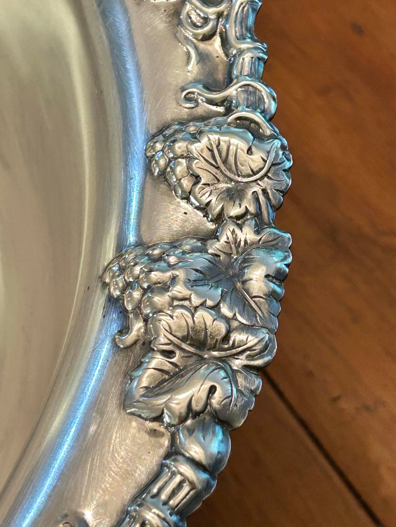Vintage Gorham Newport Silverplate Punch Bowl, 18" Diameter Footed Centerpiece With Grape & Shell - 5