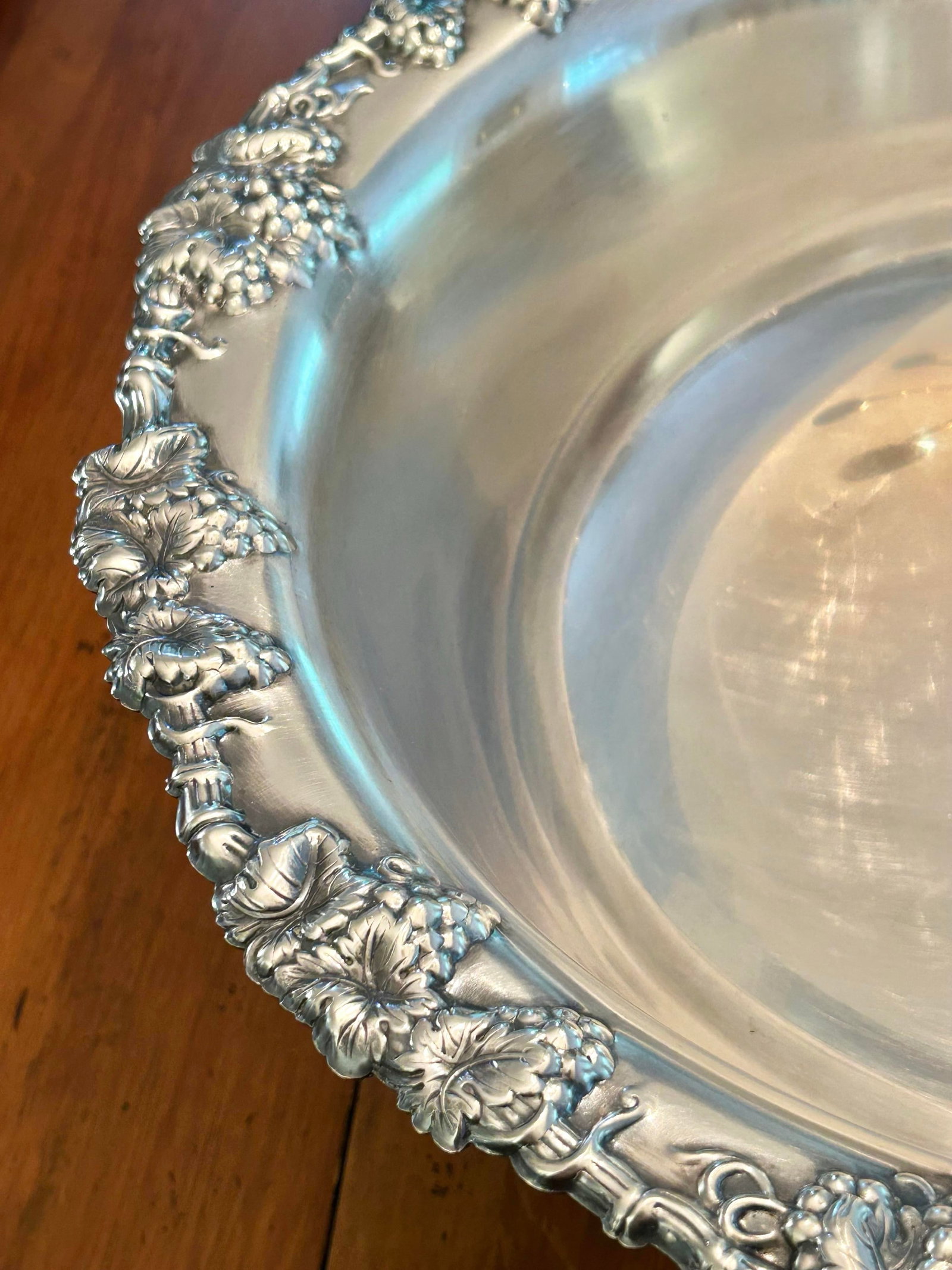 Vintage Gorham Newport Silverplate Punch Bowl, 18" Diameter Footed Centerpiece With Grape & Shell - 6