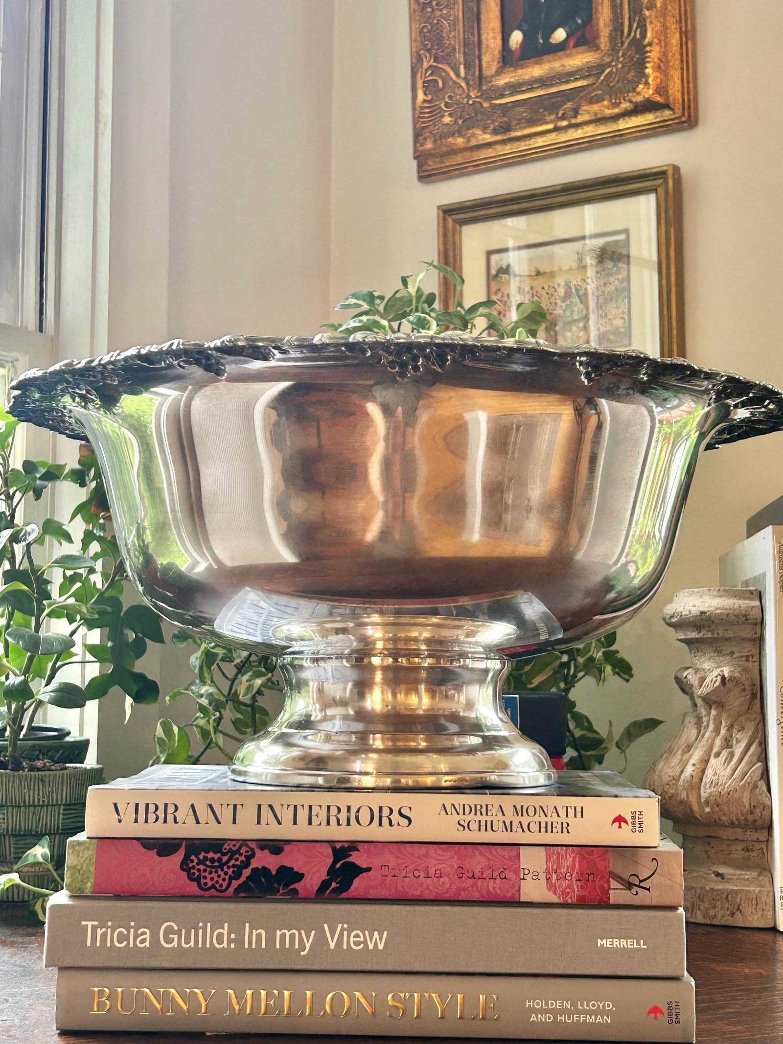 Vintage Gorham Newport Silverplate Punch Bowl, 18" Diameter Footed Centerpiece With Grape & Shell - 7