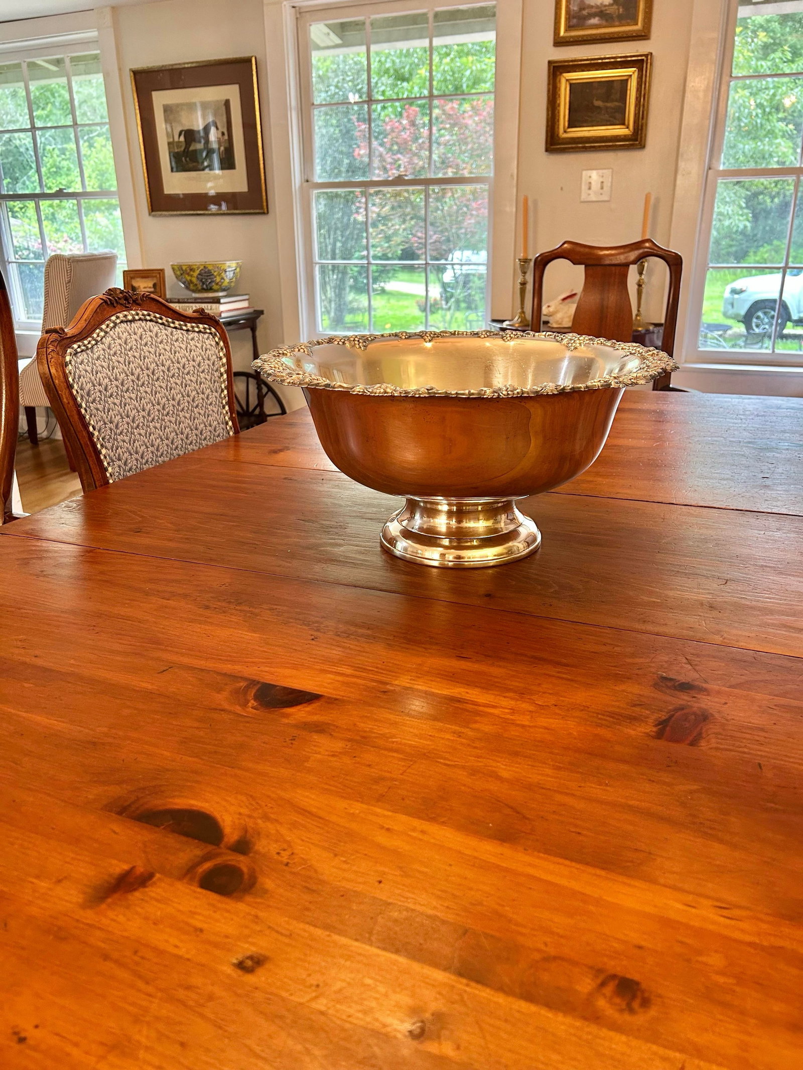 Vintage Gorham Newport Silverplate Punch Bowl, 18" Diameter Footed Centerpiece With Grape & Shell - 9