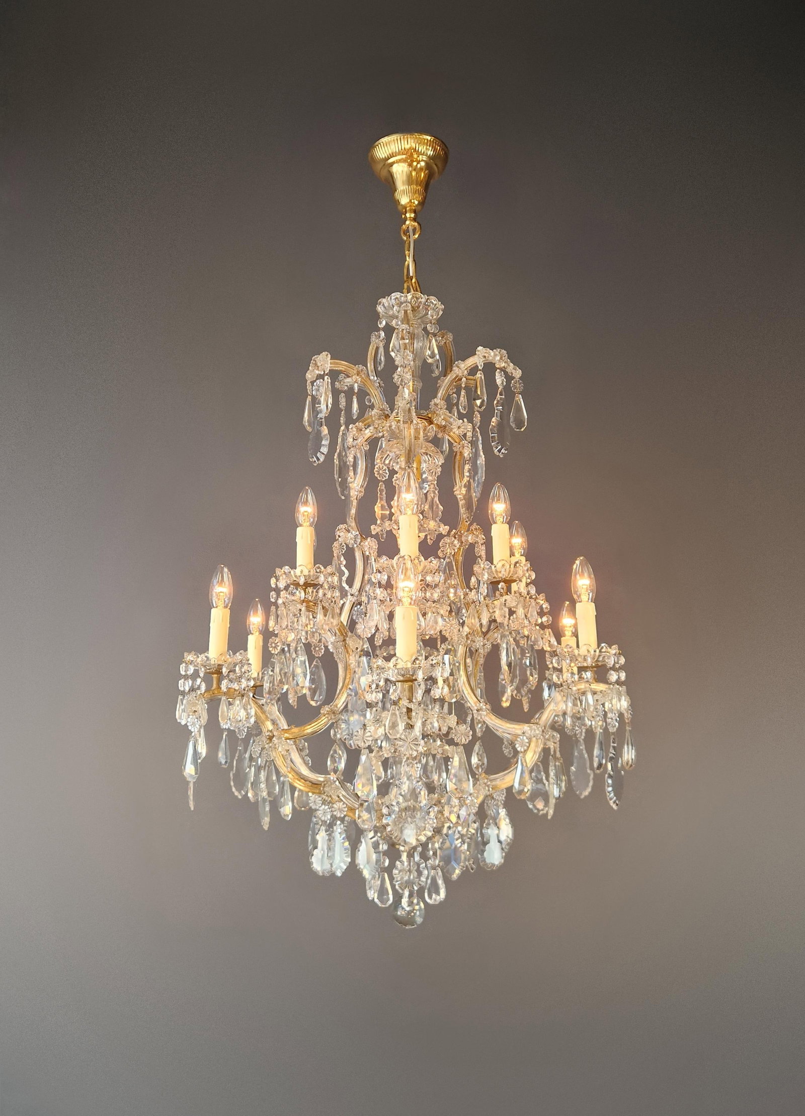 Antique Crystal Chandelier Maria Theresa Style 18th Century Faceted Light Effect - 2
