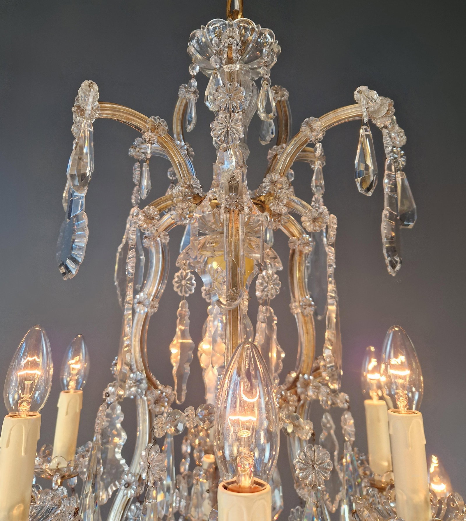 Antique Crystal Chandelier Maria Theresa Style 18th Century Faceted Light Effect - 3