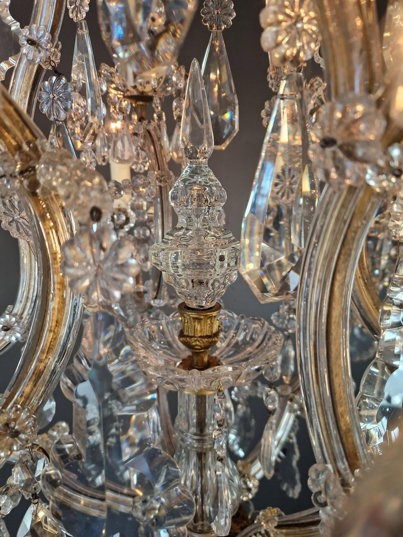Antique Crystal Chandelier Maria Theresa Style 18th Century Faceted Light Effect - 5
