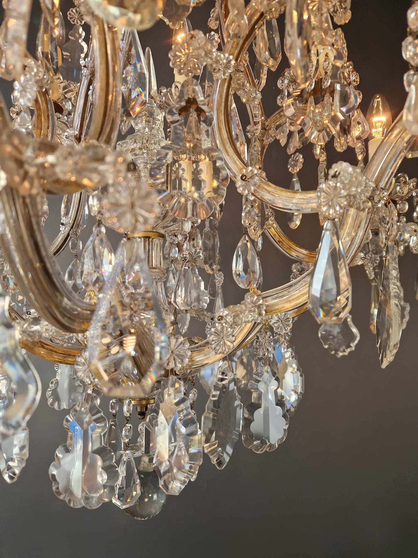 Antique Crystal Chandelier Maria Theresa Style 18th Century Faceted Light Effect - 6