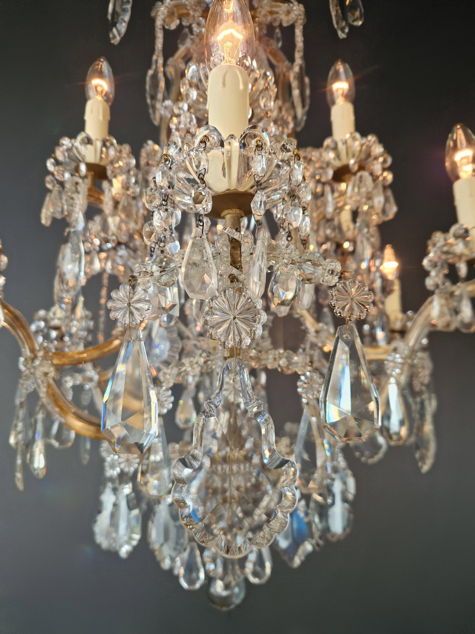 Antique Crystal Chandelier Maria Theresa Style 18th Century Faceted Light Effect - 8