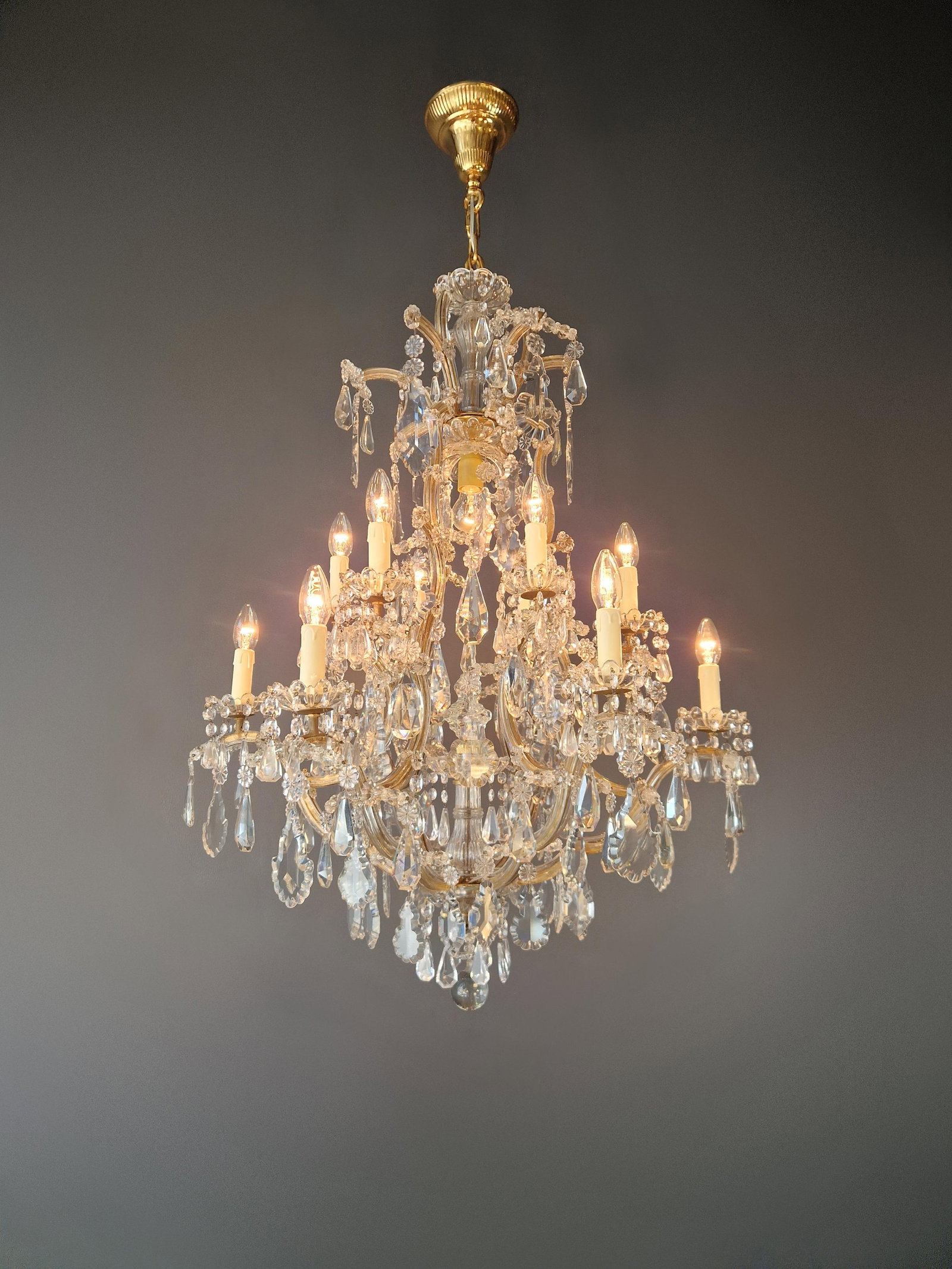Antique Crystal Chandelier Maria Theresa Style 18th Century Faceted Light Effect - 9