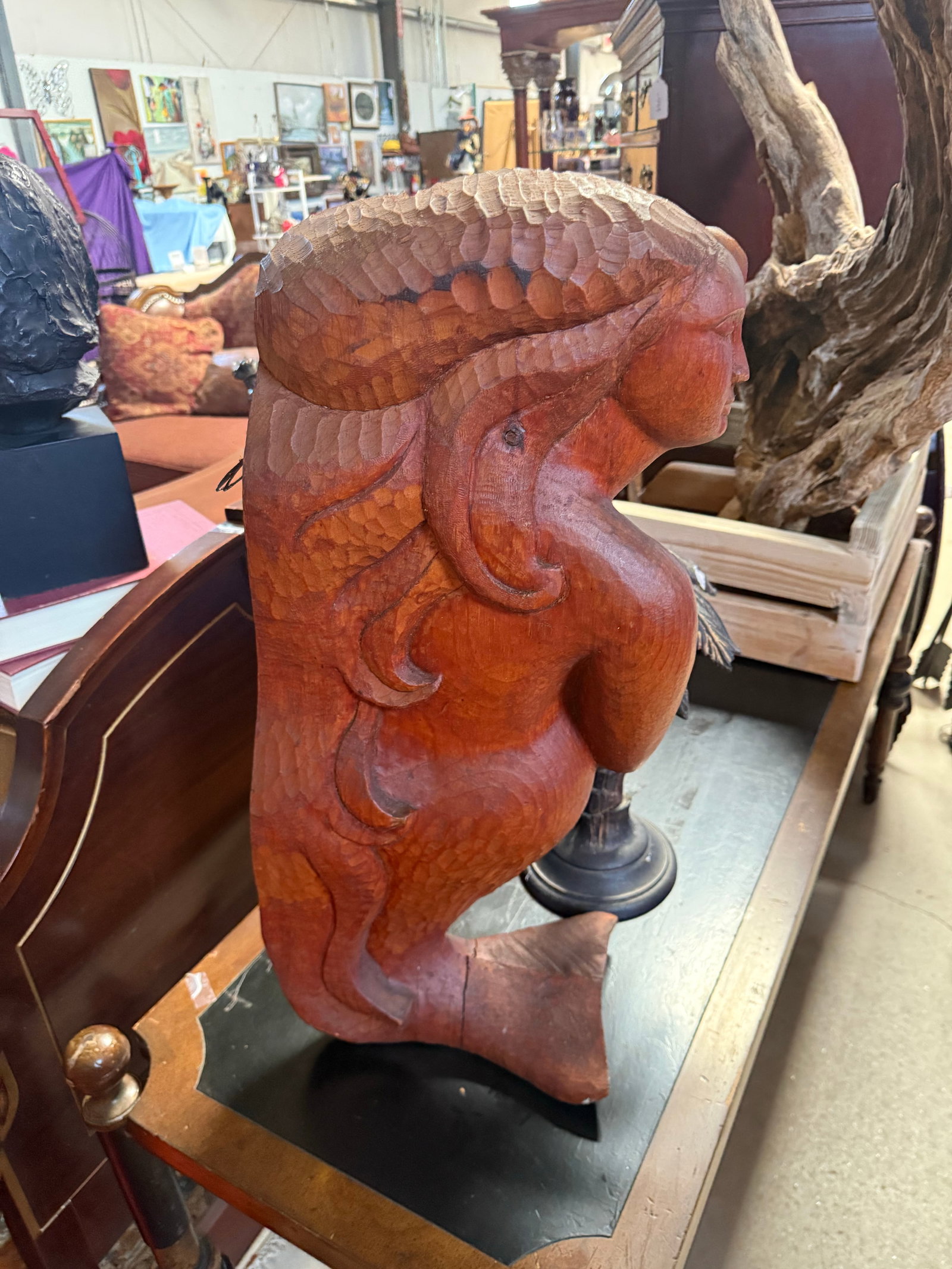 Early 20th Century Very Unique Figure Head for Boat Mermaid Made of Cedar Ulysses Oxf 81 - 2