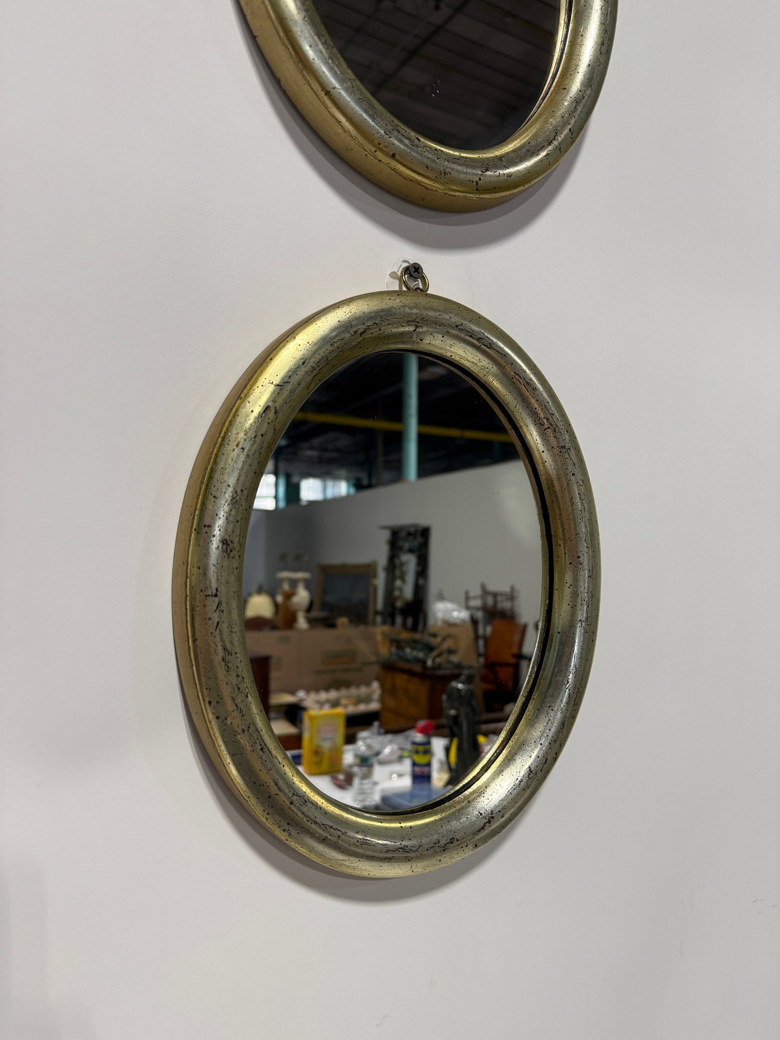 Pair, Borghese Italian Oval Silver Giltwood Wall Mirrors, 20th C. - 5
