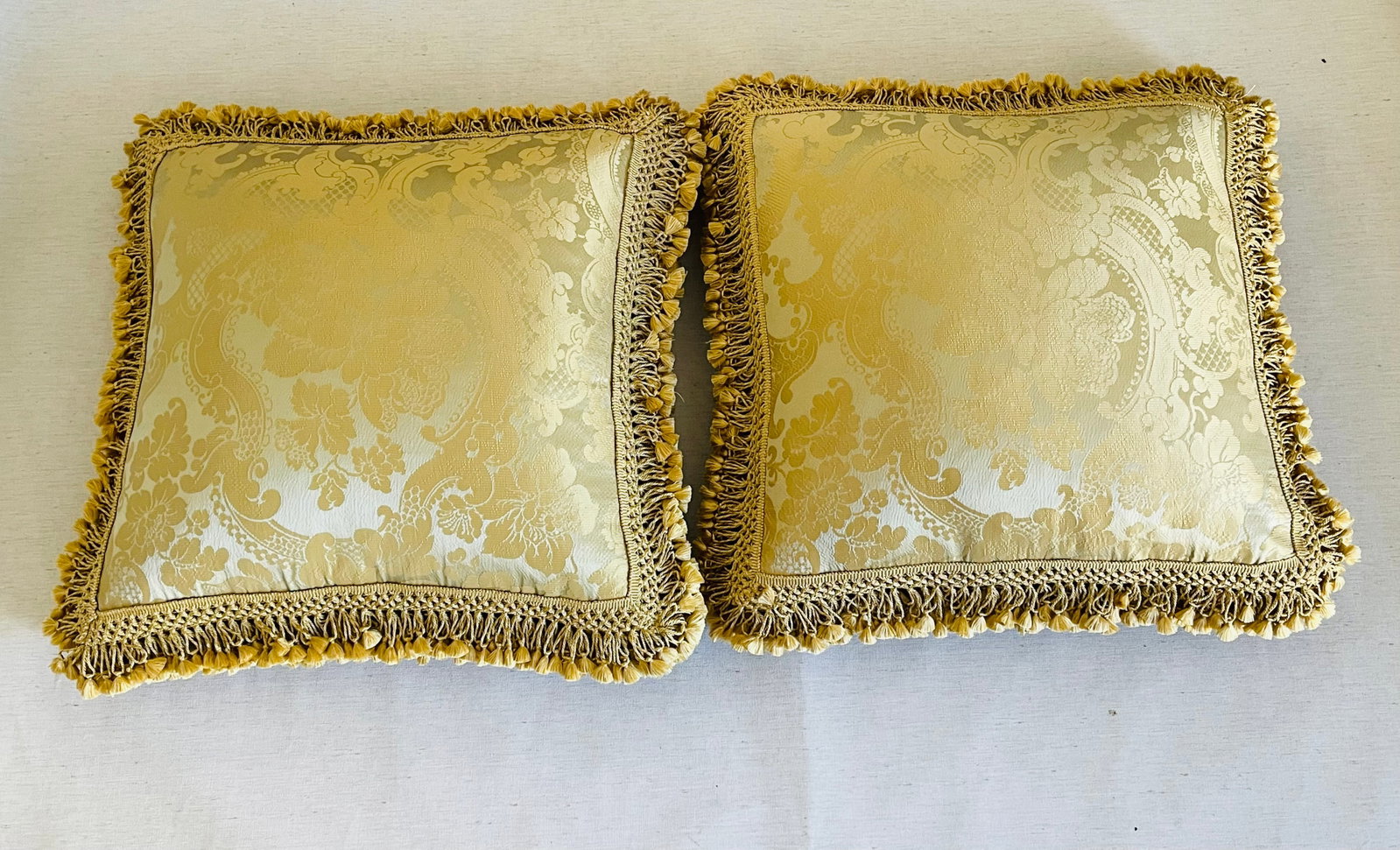 Vintage Italian Fortuny Silk Feather Down Pillows Pair - 2