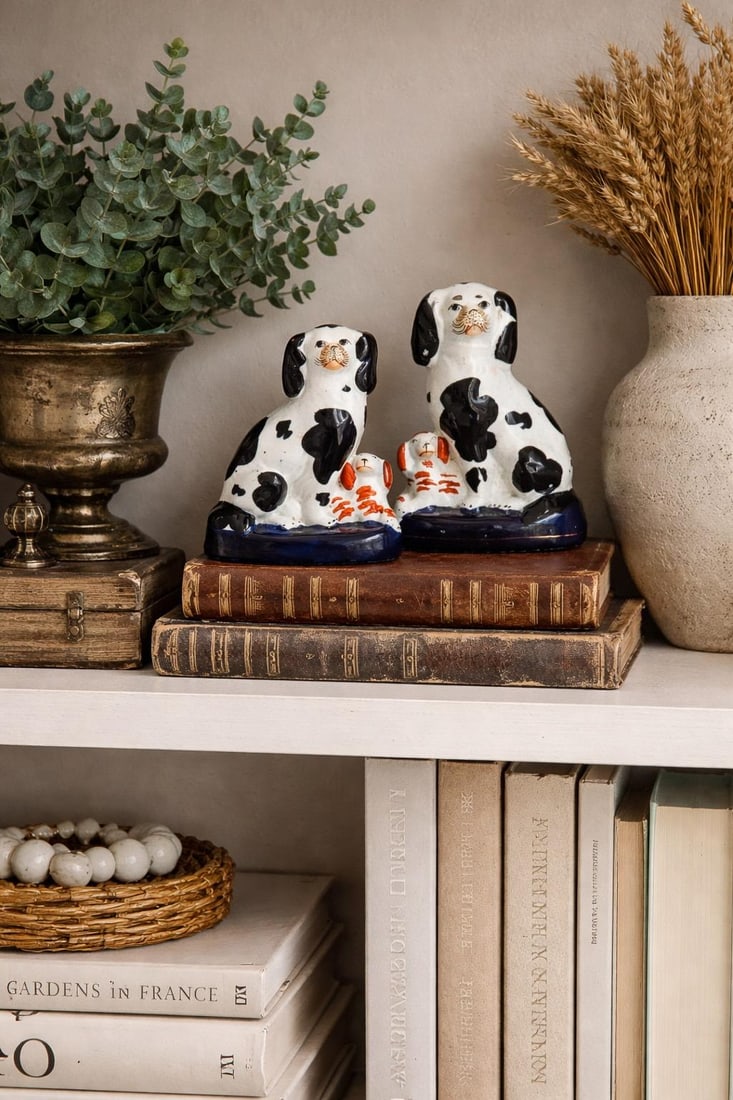 19th Century Staffordshire King Charles Dogs W/Pups - 2