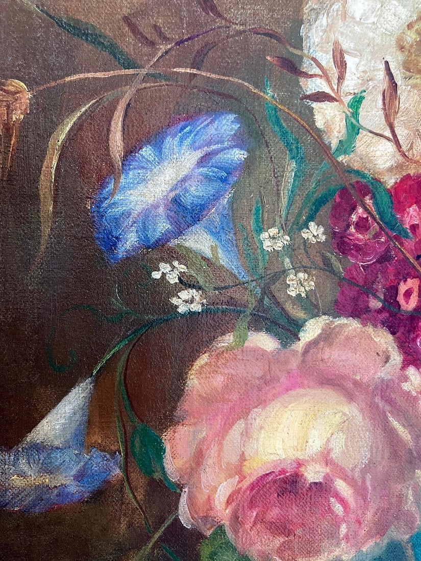Antique Oval Floral Oil Painting - 11