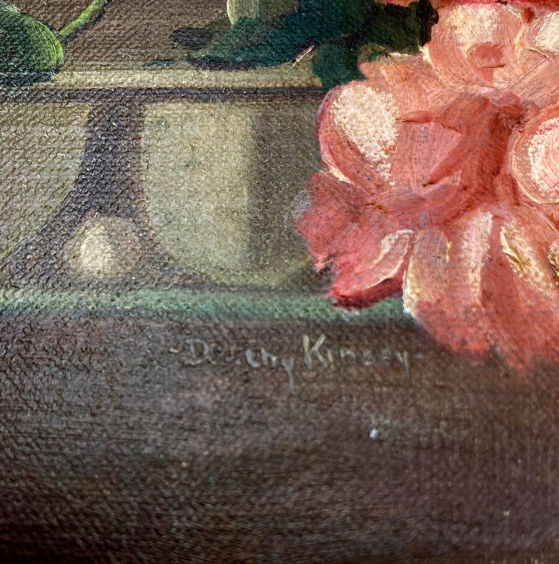 Antique Oval Floral Oil Painting - 14