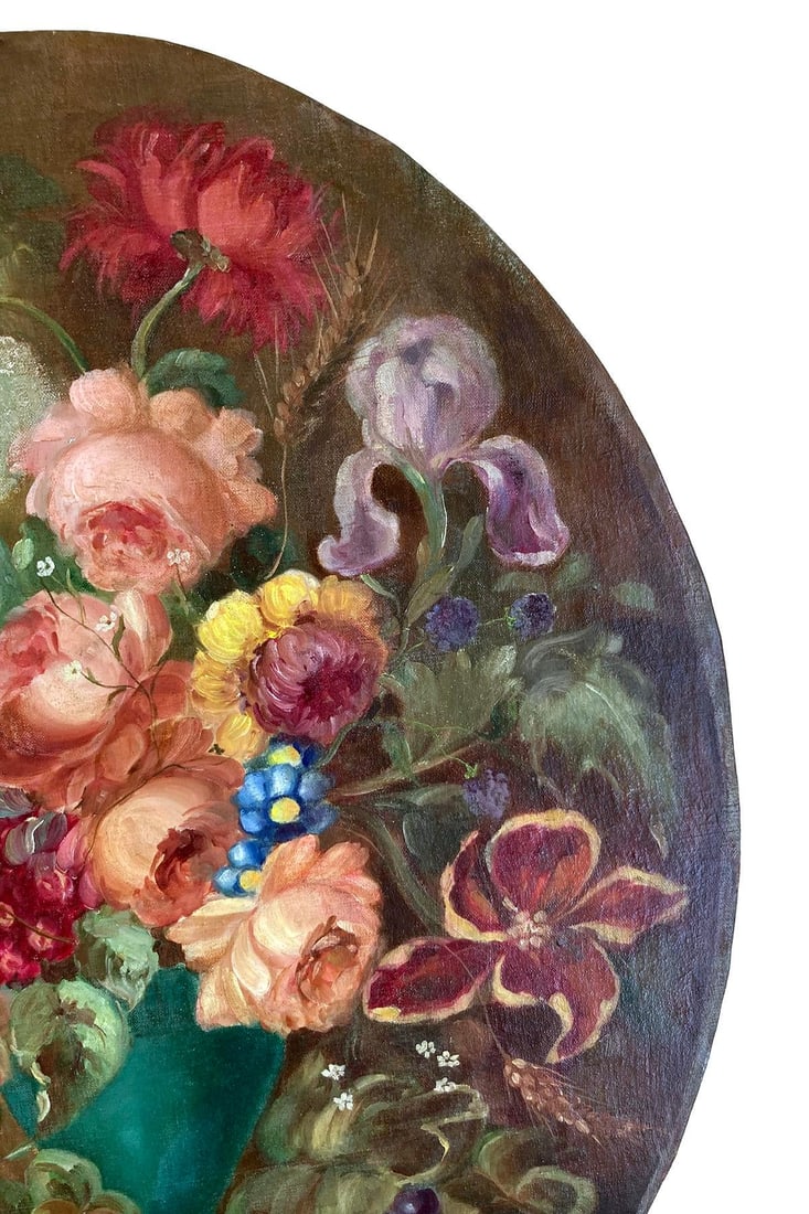 Antique Oval Floral Oil Painting - 2
