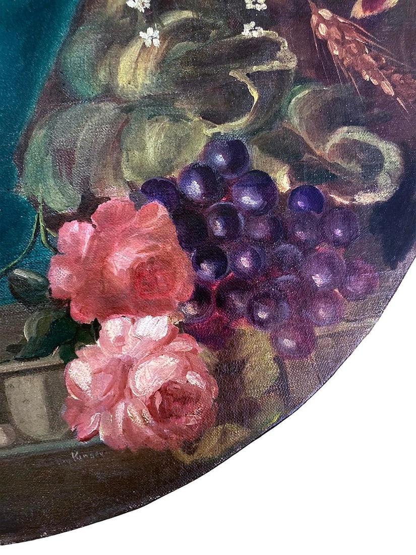 Antique Oval Floral Oil Painting - 3