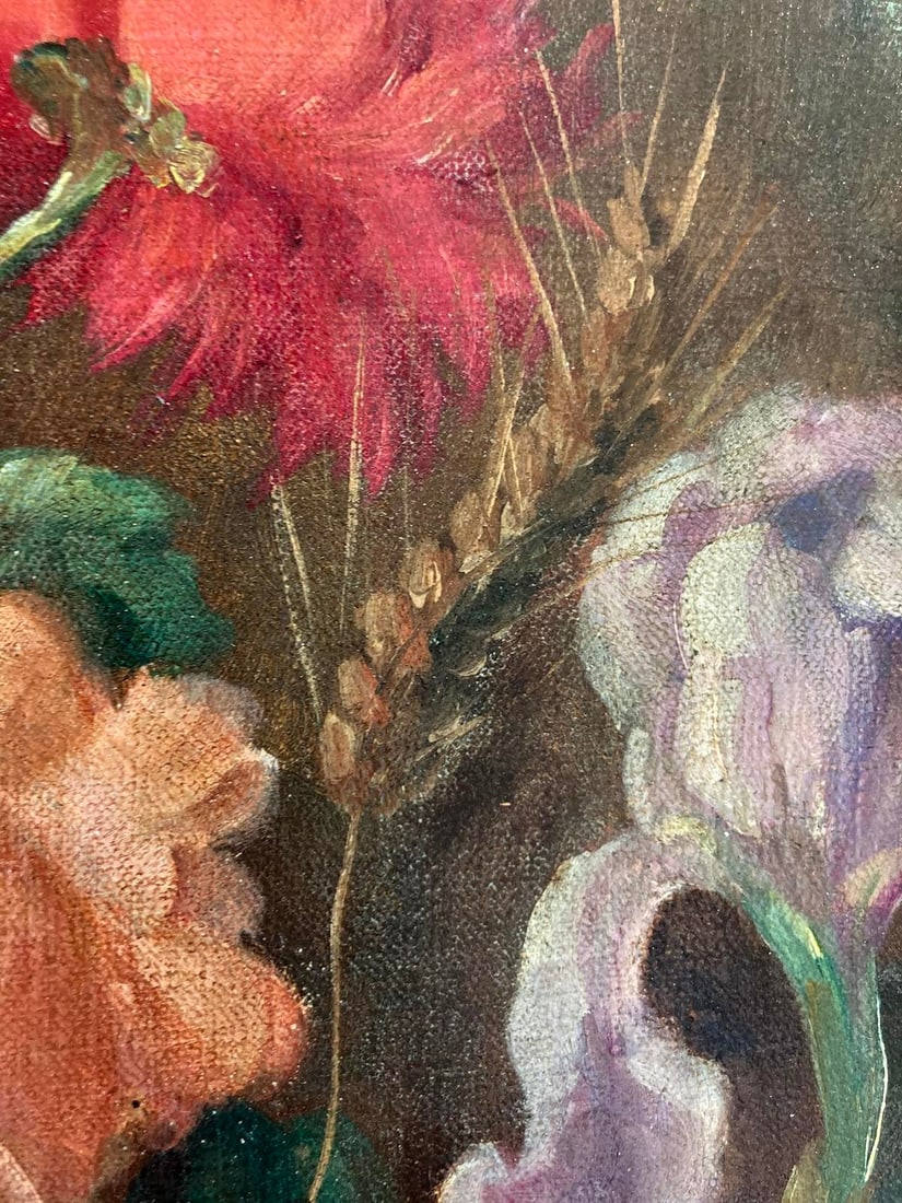 Antique Oval Floral Oil Painting - 4