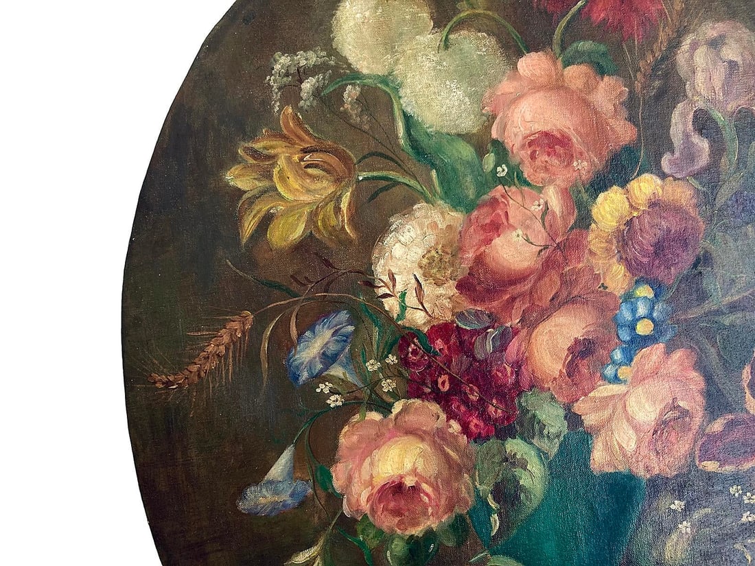Antique Oval Floral Oil Painting - 5