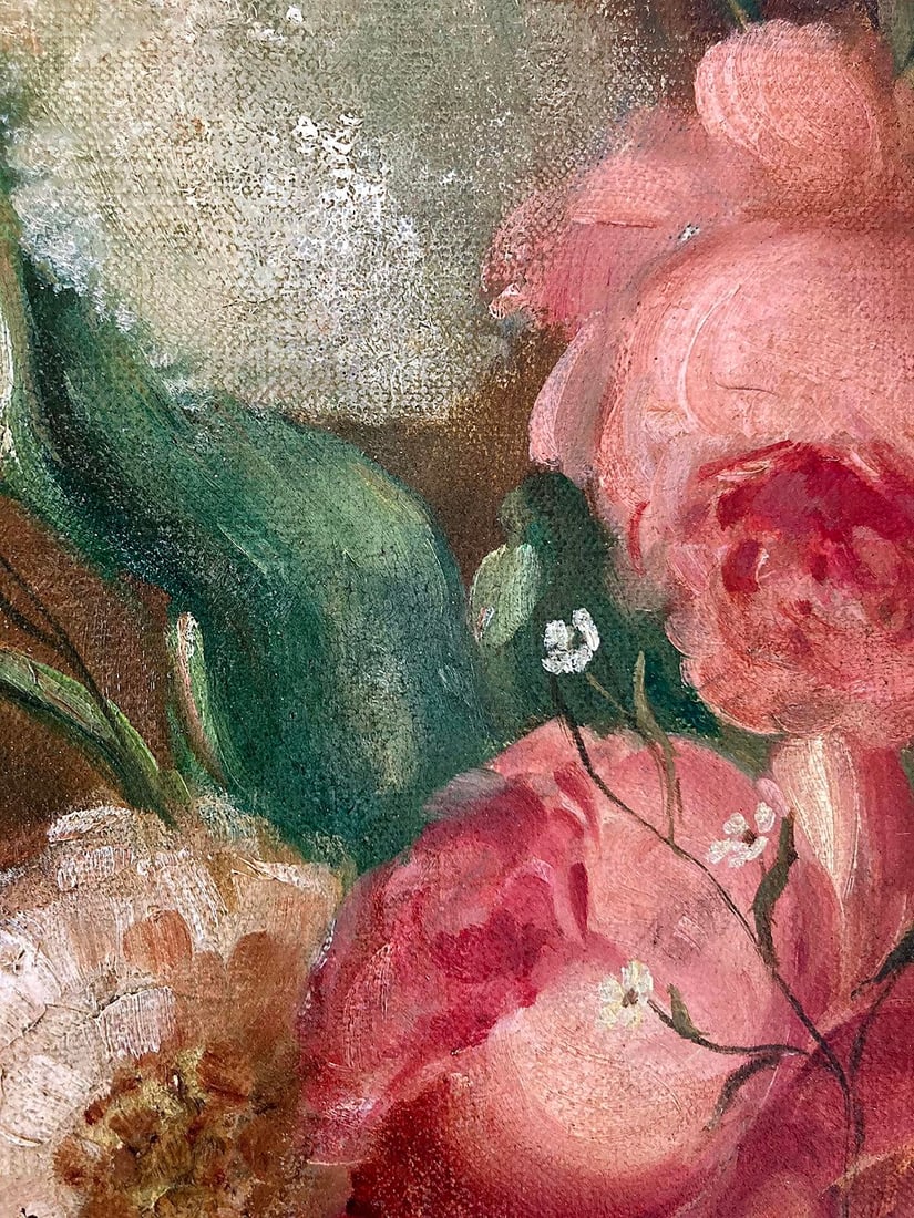 Antique Oval Floral Oil Painting - 6