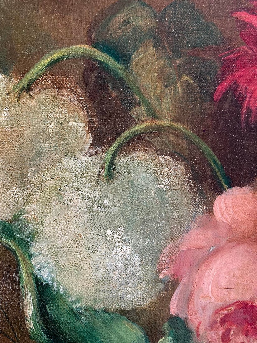 Antique Oval Floral Oil Painting - 8