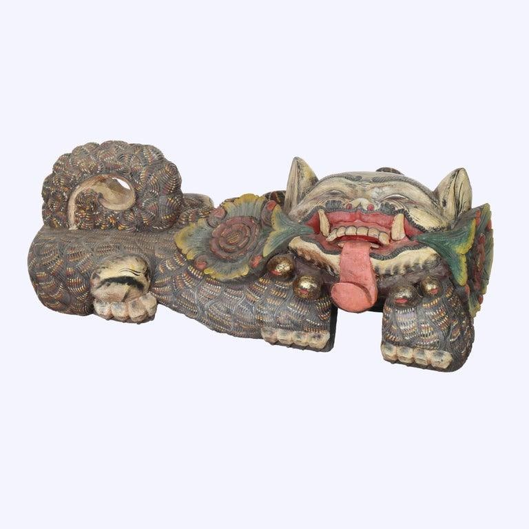 20th Century Large Chinese Polychromed Carved Wood Foo Dogs - a Pair - 2