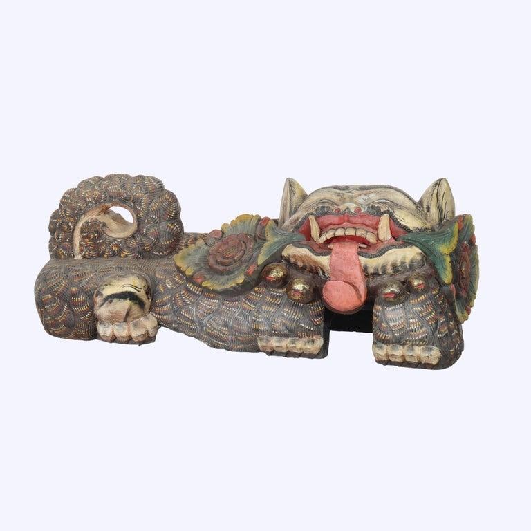 20th Century Large Chinese Polychromed Carved Wood Foo Dogs - a Pair - 3