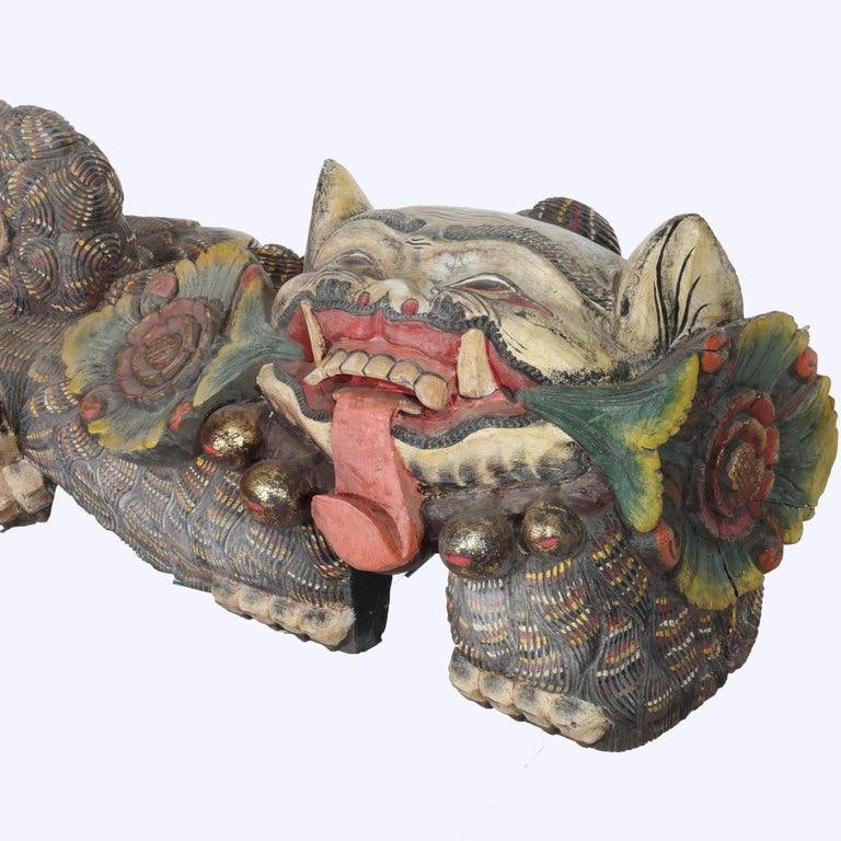 20th Century Large Chinese Polychromed Carved Wood Foo Dogs - a Pair - 4