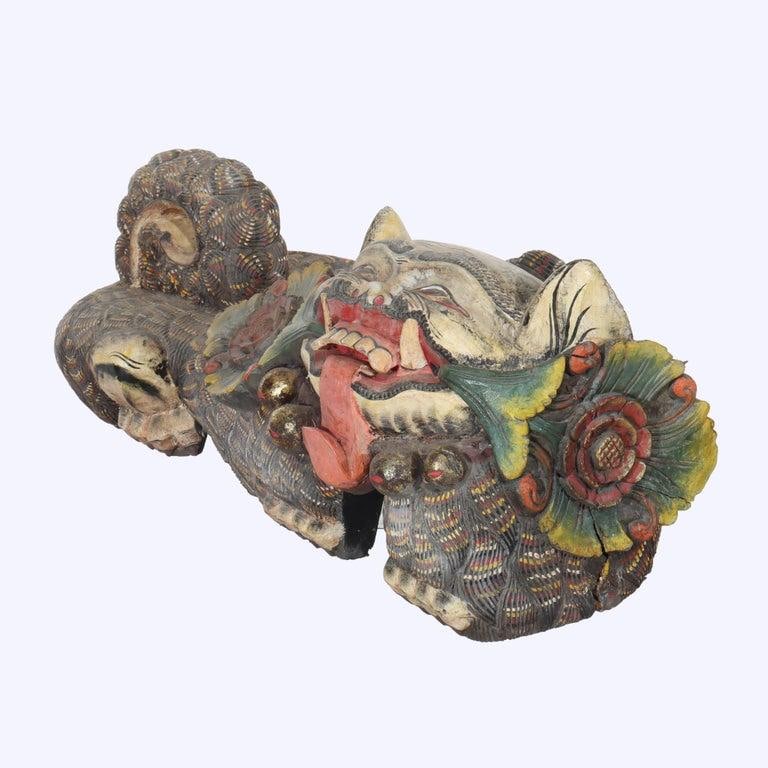 20th Century Large Chinese Polychromed Carved Wood Foo Dogs - a Pair - 6