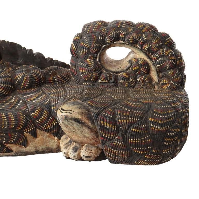20th Century Large Chinese Polychromed Carved Wood Foo Dogs - a Pair - 9