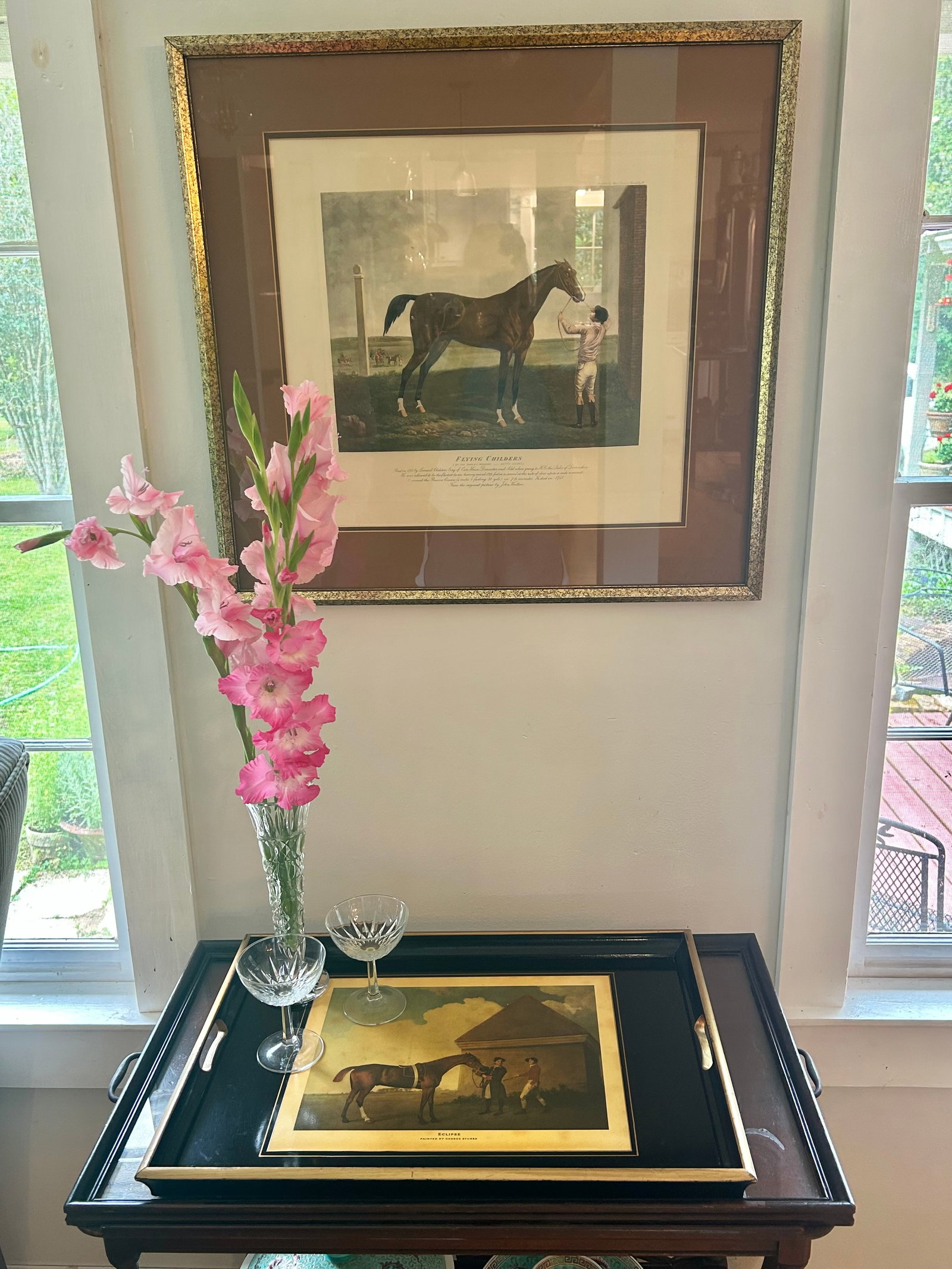 Vintage Abercrombie & Fitch English Black Lacquer Wood Serving Tray With George Stubbs "Eclipse" - 10