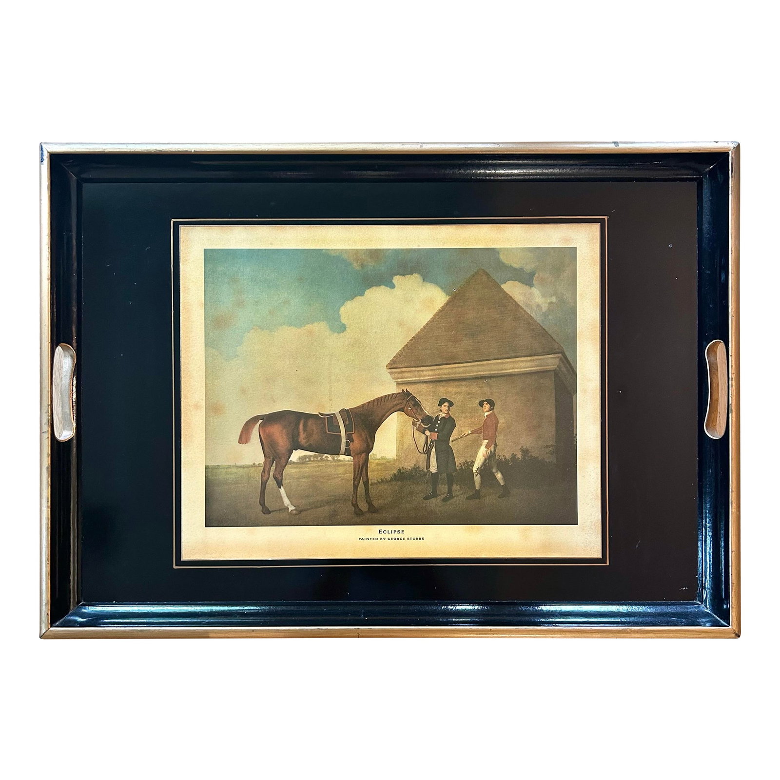 Vintage Abercrombie & Fitch English Black Lacquer Wood Serving Tray With George Stubbs "Eclipse" (1 of 13)