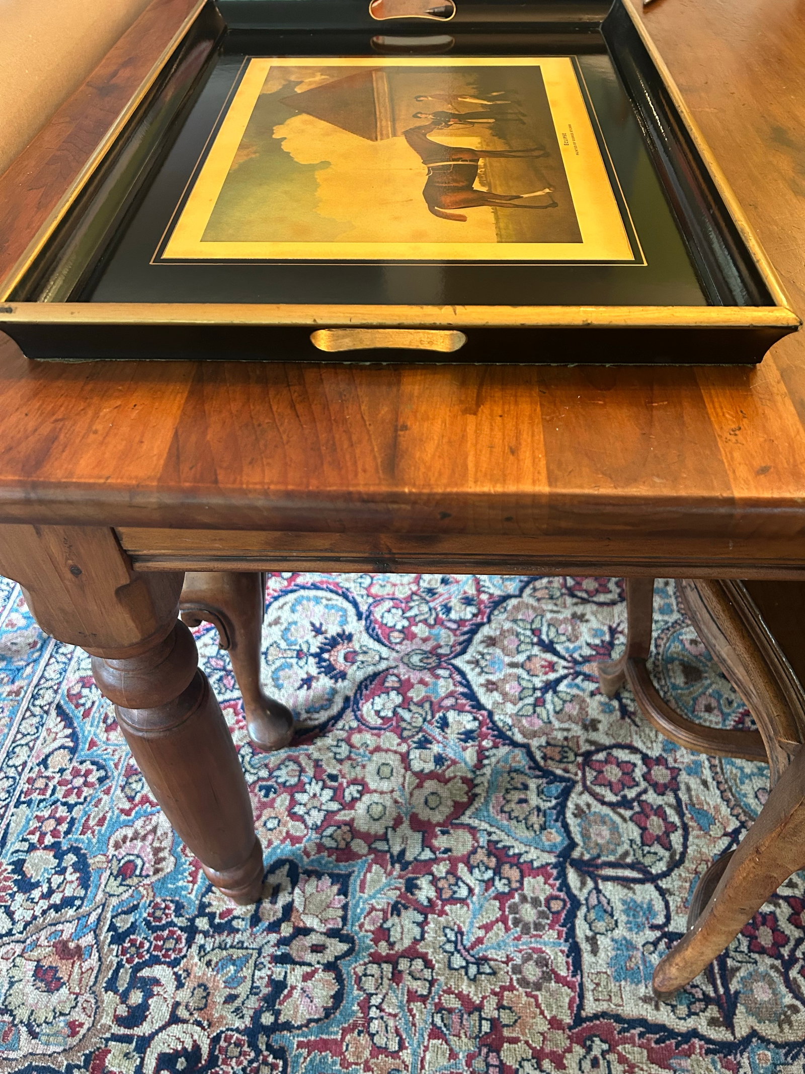 Vintage Abercrombie & Fitch English Black Lacquer Wood Serving Tray With George Stubbs "Eclipse" - 7