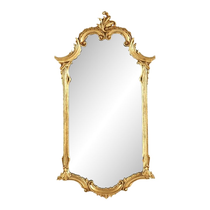 LaBarge French Louis XVI Style Gilt Composite Wall Mirror Signed 20thC: This elegant LaBarge wall mirror presents a refined French Louis XVI style, expertly crafted in the 20th century. The mirror features a finely detailed gilt composite frame, meticulously sculpted