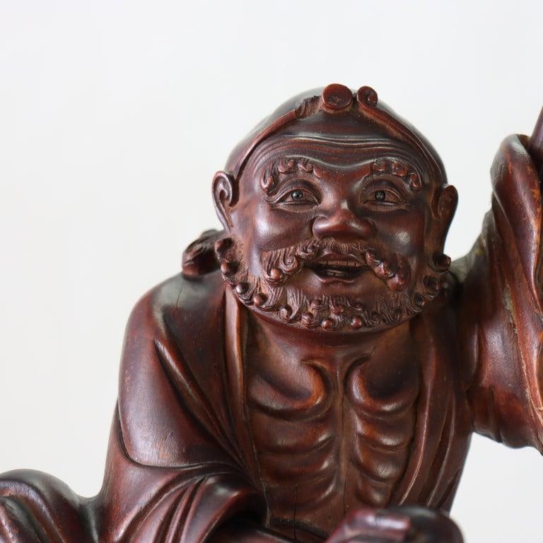 Chinese Carved Wood Folklore Figure With Wood Base 19thC - Set of 2 - 2