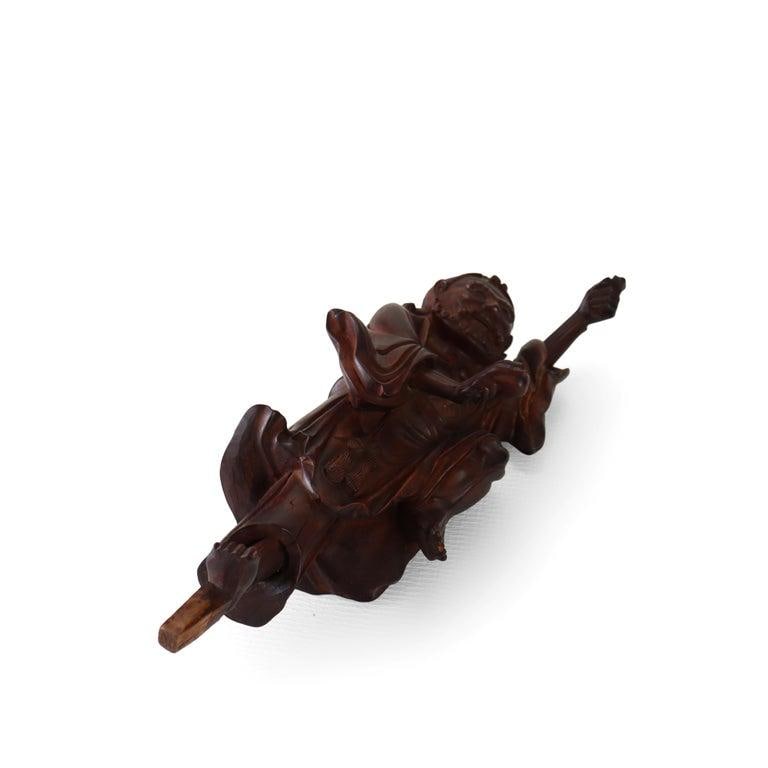 Chinese Carved Wood Folklore Figure With Wood Base 19thC - Set of 2 - 4