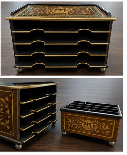 Vintage Lacquered Marquetry Executive Desk Organizer Set, 2 Pieces - 3