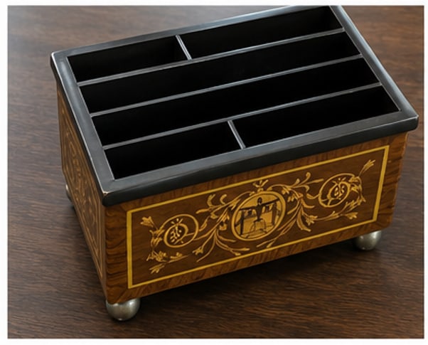 Vintage Lacquered Marquetry Executive Desk Organizer Set, 2 Pieces - 7