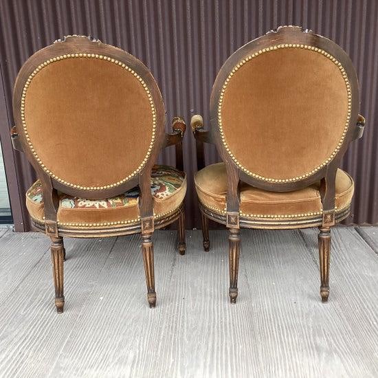 Pair of 19th C Louis XVI Style Armchairs in Late 19th C Needlepoint W Complementary Velvet - 3