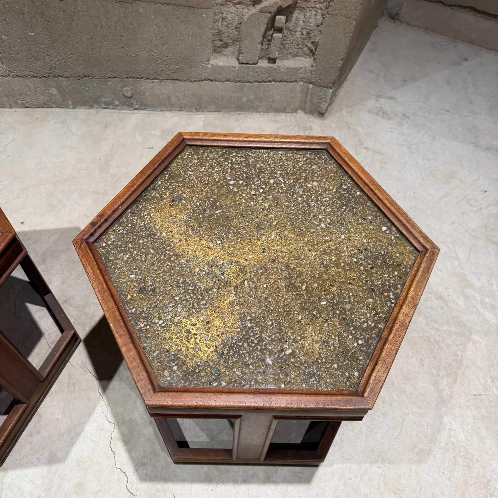 John Keal for Brown Saltman Hexagonal Pair Side Table Walnut Enamel - 4