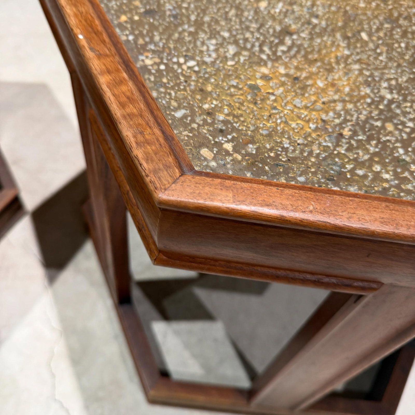 John Keal for Brown Saltman Hexagonal Pair Side Table Walnut Enamel - 5