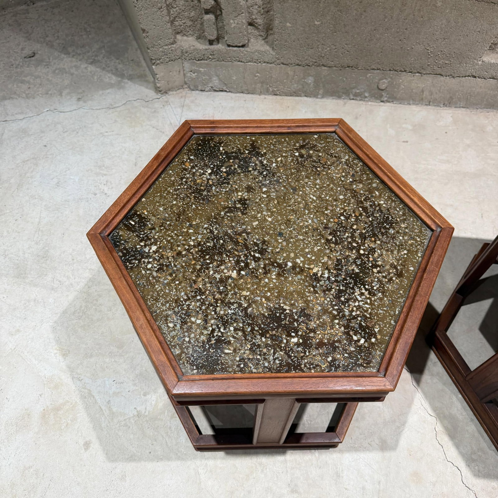 John Keal for Brown Saltman Hexagonal Pair Side Table Walnut Enamel - 6