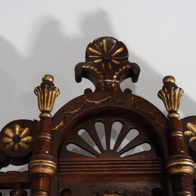 Eastlake Aesthetic Walnut Burl Hall Mirror Gilt Highlights C1870 - 11